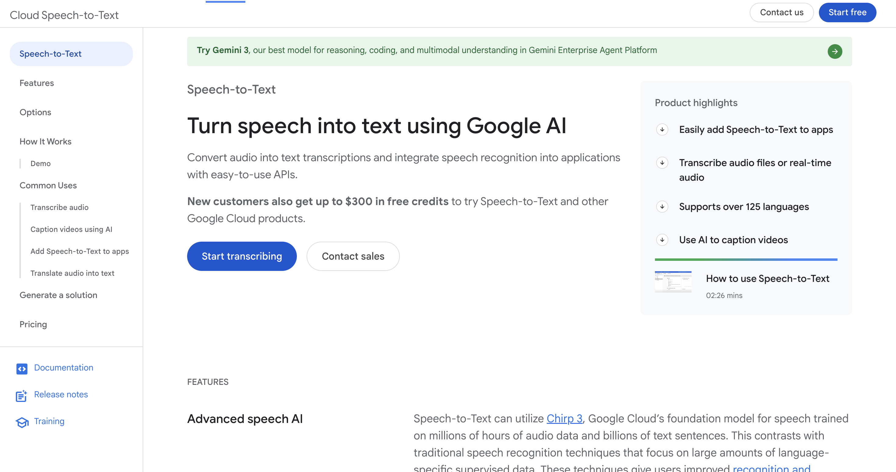 Google Cloud Speech-to-Text screenshot