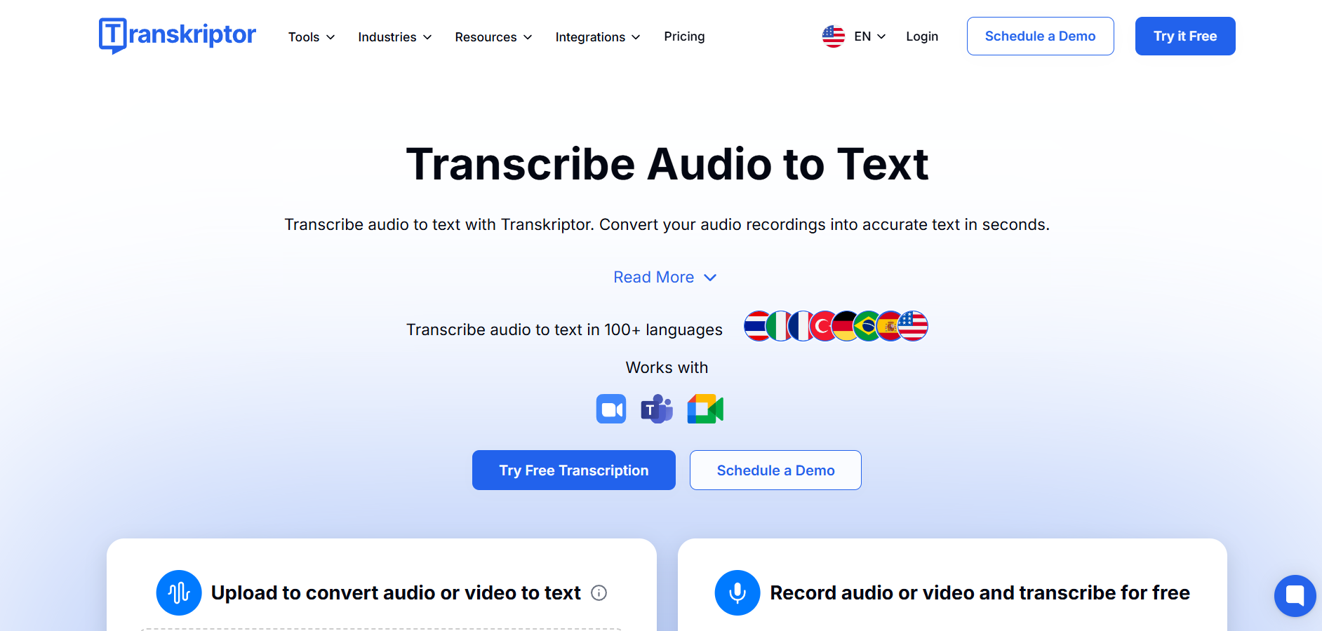 Transkriptor screenshot