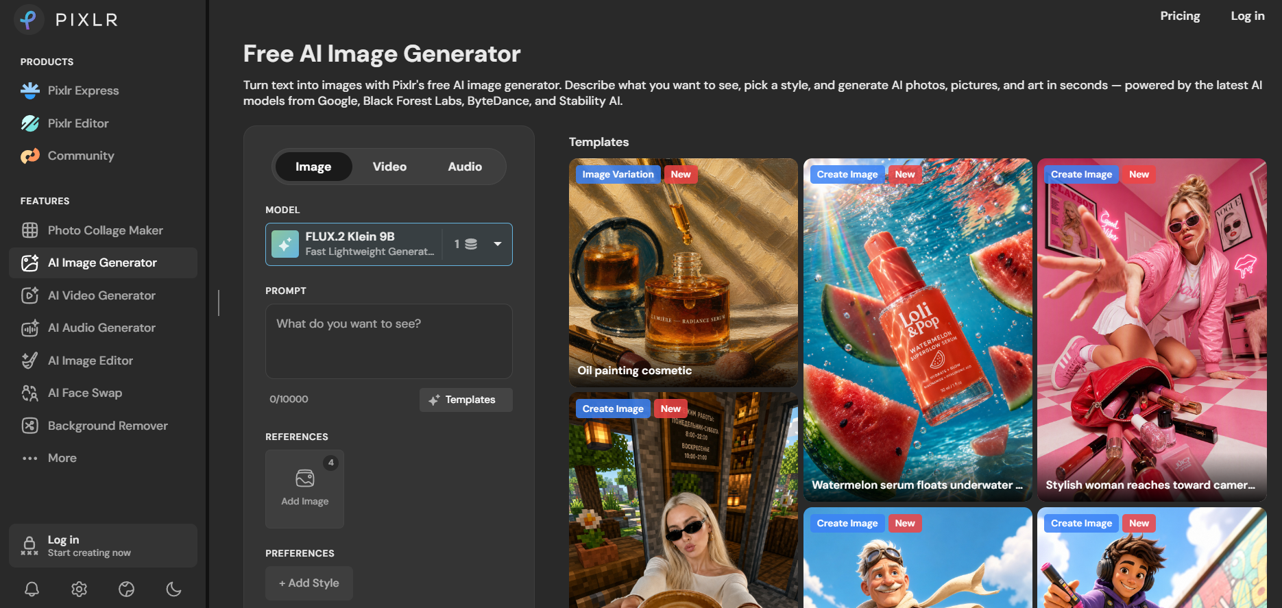 Pixlr AI Image Generator screenshot